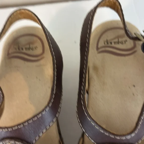 Dansko Sigrid Brown Leather Wedge Sandals Back Strap Size 36 - Picture 10 of 16
